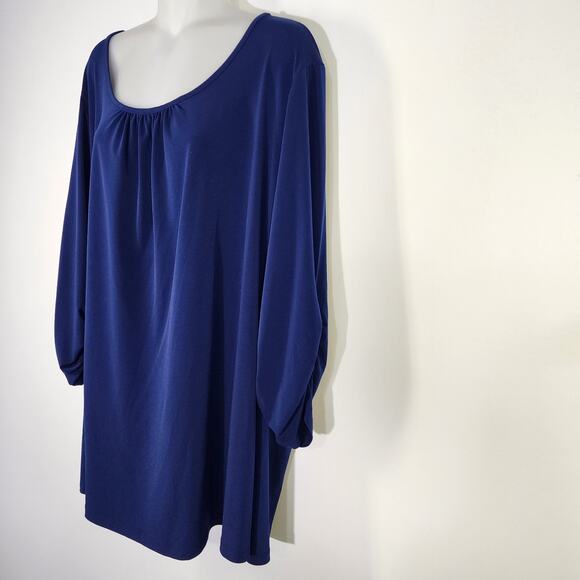 Susan Graver Womens Liquid Knit Ruched Sleeve Tunic Top Blue Plus Sz 2X A217831 - Picture 5 of 10